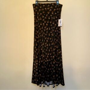 NWT LuLaRoe Halloween Sz M Black Brown Owl Print Slinky Stretch Maxi Skirt